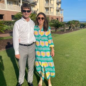 Oliphant l Ikat Green Point Collar Button Front dress